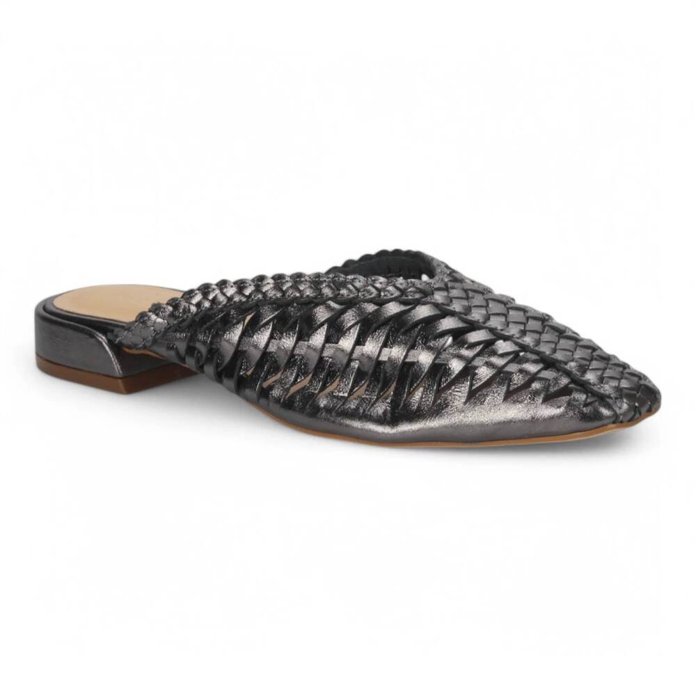 NEW BRUNO MENEGATTI women's woven leather slide mules in silver